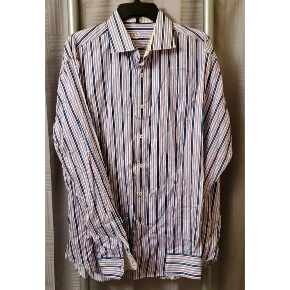 Bugatchi Uomo Blue/Purple Long Sleeve Button Down Fashion Shirt Men's Size Large